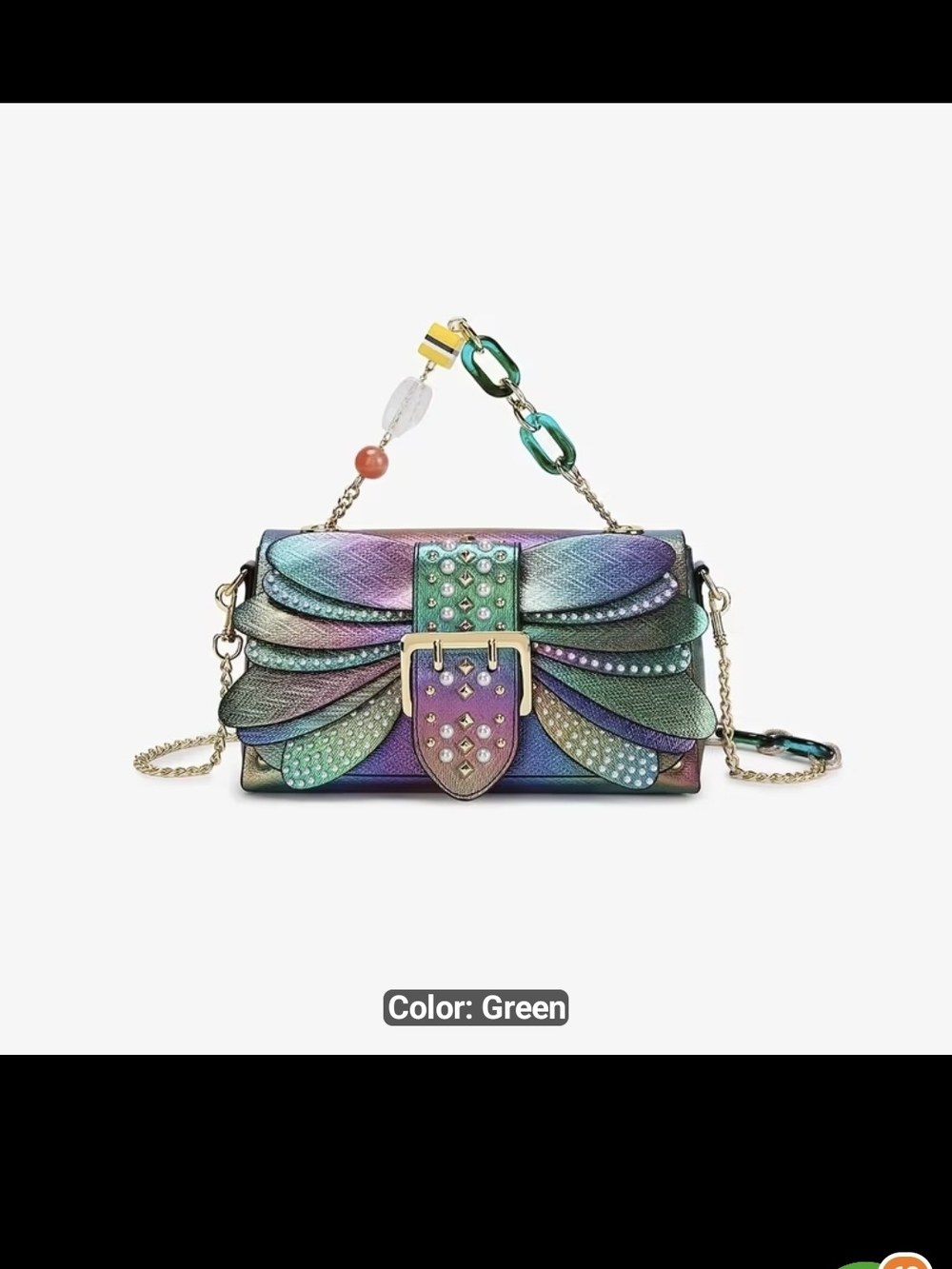 Green Iridescent Embellished Women’s Shoulder Bag
